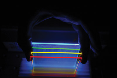 Special dyes absorb light, then concentrate it and emit it to collector edges.